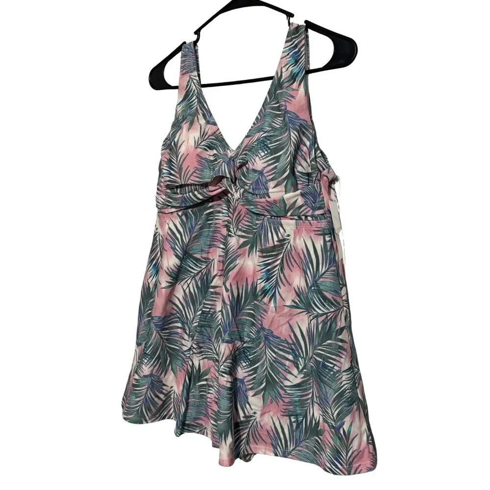 RAISINS CURVE Lucia Swim Dress 14W Floral Tummy Control Skater NWT